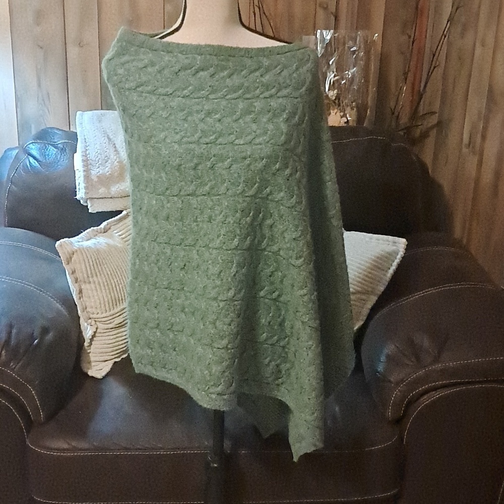 J Jill Women Poncho Bohemian Peasant Asymmetrical Knit Sweater Cape Wrap Green - Picture 4 of 9